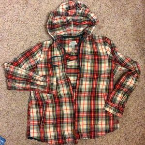 LL Bean relaxed fit size small zip up plaid hoodie